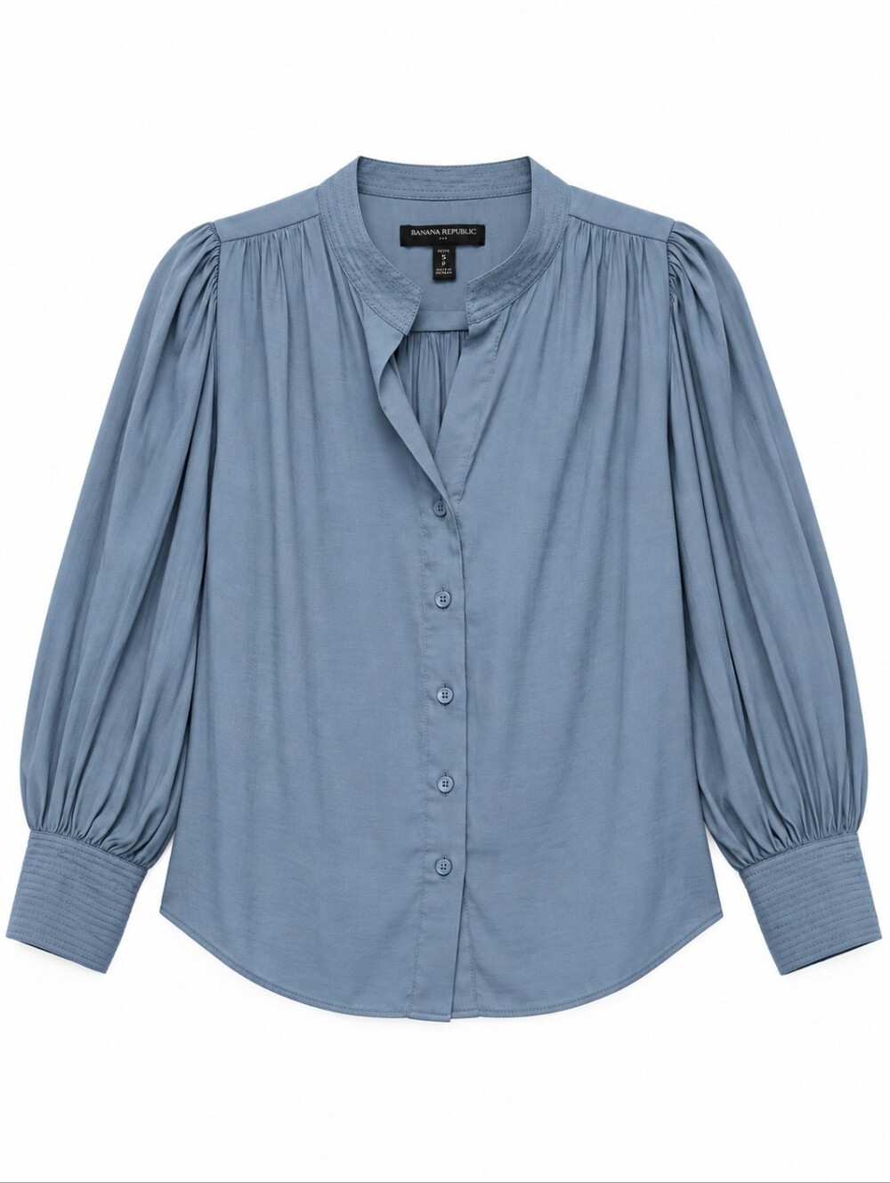 Banana Republic Blue Pintuck-Sleeve Button Front Blouse
